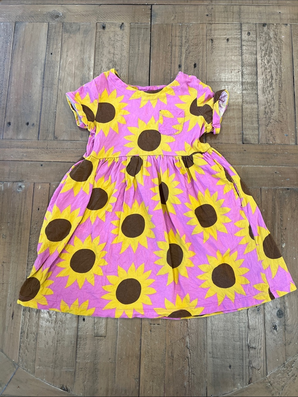 Mini Boden pink sunflower print jersey dress 5-6 years